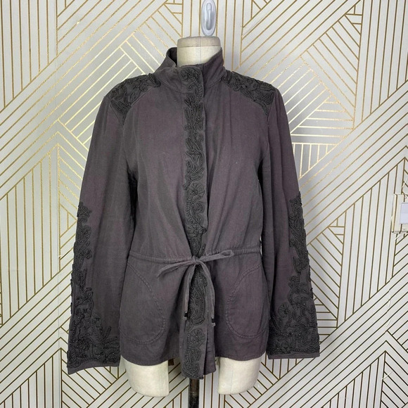 Anthropologie Love Sam Travis Military Jacket Beaded Charcoal Gray Size‎ Medium - Picture 2 of 12